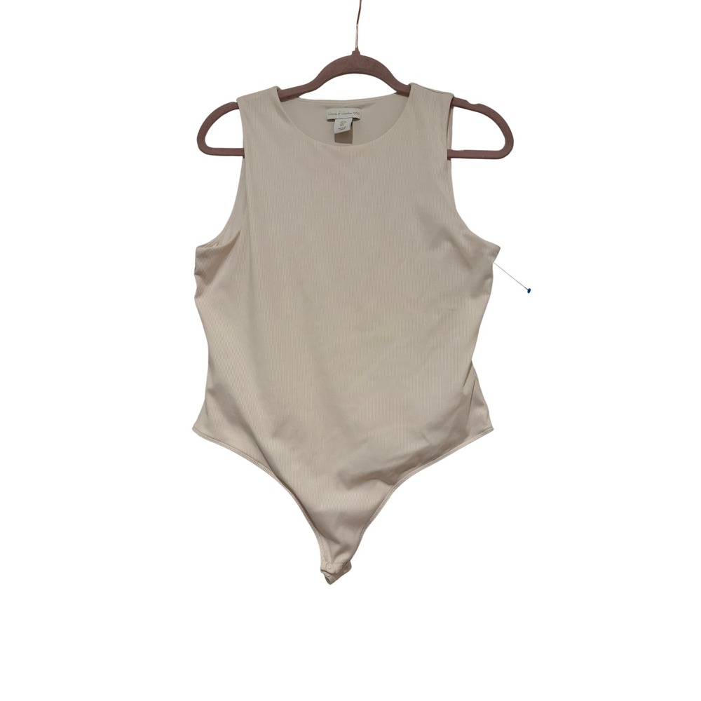 House of Harlow Revolve sz L‎ sleeveless ribbed cream bodysuit KK